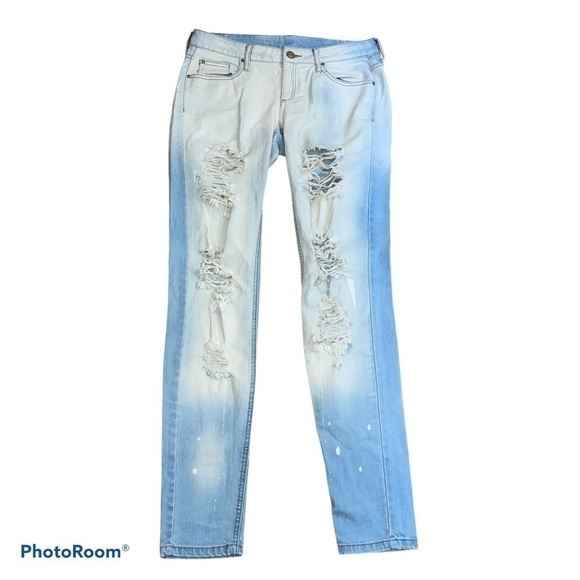 Mango Light Wash Distressed Jeans Women’s Size 4 Straight Leg Ripped Denim - Picture 2 of 9